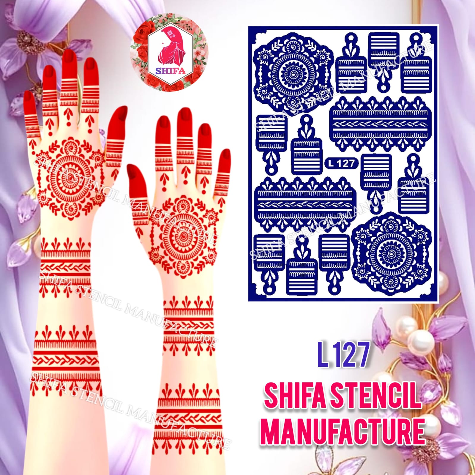 L 127 Royal Mandala Elegance Sticker Overview Henna Stencil - Shifa Stencil